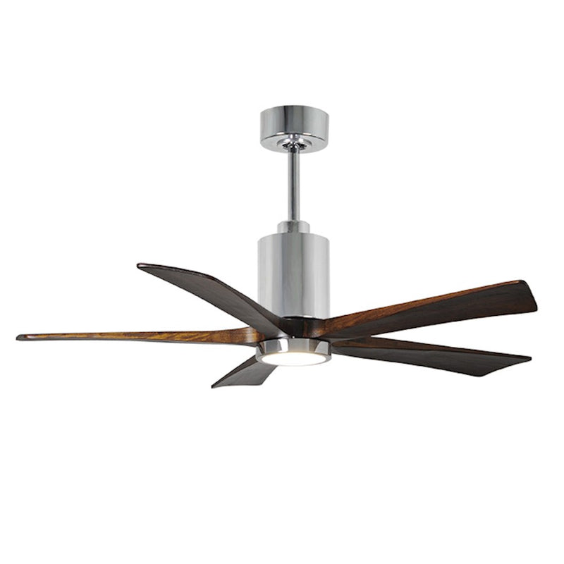 Matthews Fan Patricia 5 52in 5-Blade Ceiling Fan | Polished Chrome and Walnut Solid Wood Blades | Living Room & Covered Patio | Model PA5-CR-WA-52