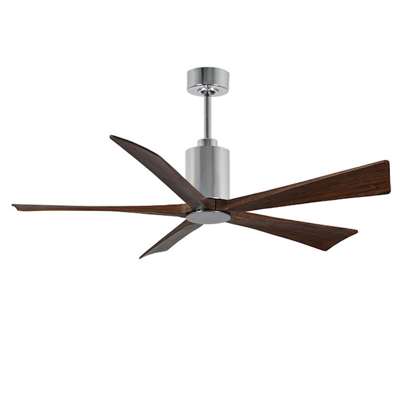 Matthews Fan Patricia 5 60in 5-Blade Ceiling Fan | Polished Chrome and Walnut Solid Wood Blades | Living Room & Covered Patio | Model PA5-CR-WA-60