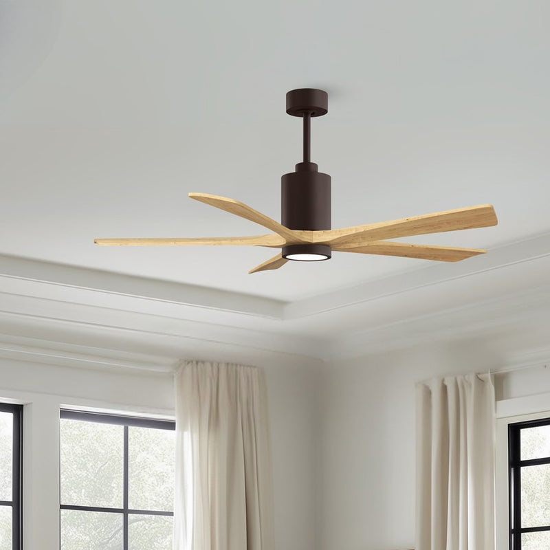 Matthews Fans Patricia-5 60in 5-Blade Ceiling Fan | Textured Bronze and Light Maple Wood | Great Room & Open-Concept Living | Model PA5-TB-LM-60