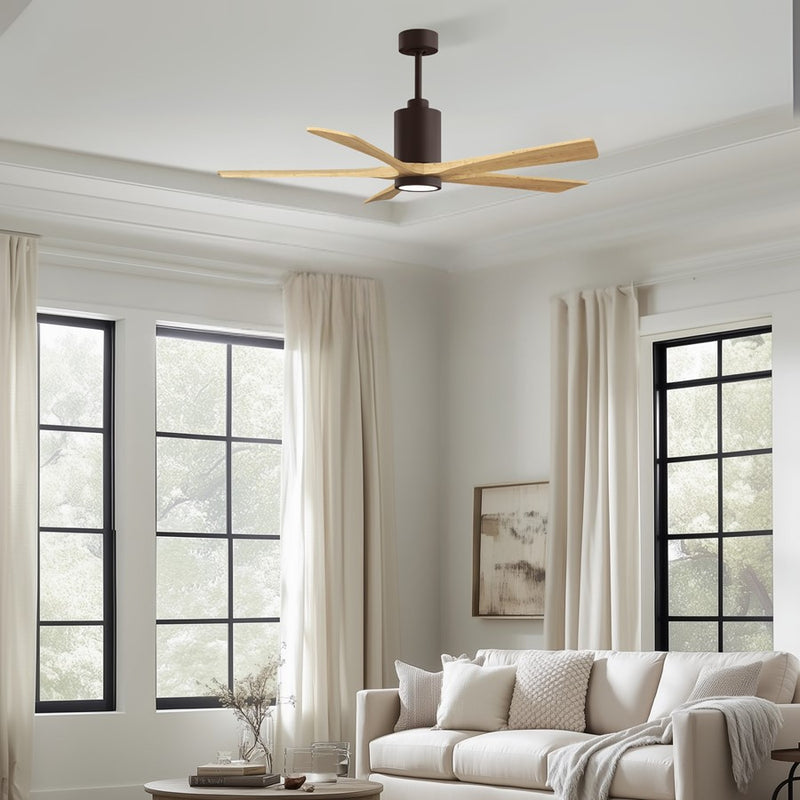 Matthews Fans Patricia-5 60in 5-Blade Ceiling Fan | Textured Bronze and Light Maple Wood | Great Room & Open-Concept Living | Model PA5-TB-LM-60