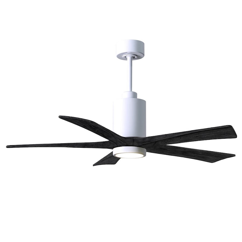 Matthews Fans Patricia 5 52in 5-Blade LED Ceiling Fan | Contemporary Gloss White and Matte Black Solid Wood | Living Room | Model PA5-WH-BK-52