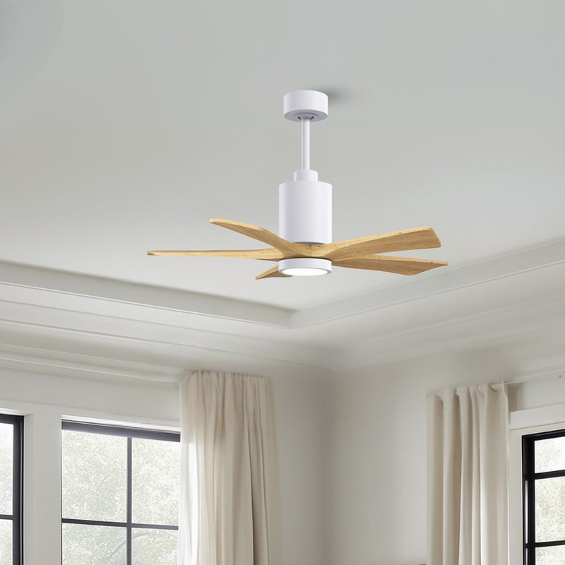 Matthews Fans Patricia-5 42in 5-Blade Ceiling Fan | Contemporary Gloss White and Light Maple Solid Wood | Bedrooms & Covered | Model PA5-WH-LM-42