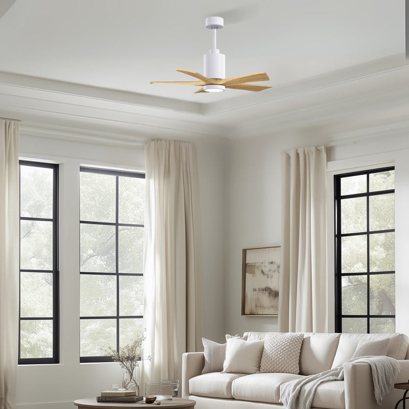 Matthews Fans Patricia-5 42in 5-Blade Ceiling Fan | Contemporary Gloss White and Light Maple Solid Wood | Bedrooms & Covered | Model PA5-WH-LM-42