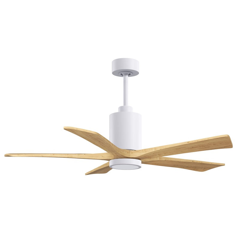 Matthews Fans Patricia-5 52in 5-Blade Ceiling Fan | Contemporary Gloss White and Light Maple Solid Wood | Living Rooms & Covered | Model PA5-WH-LM-52
