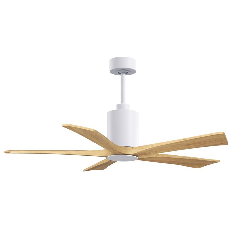 Matthews Fans Patricia-5 52in 5-Blade Ceiling Fan | Contemporary Gloss White and Light Maple Solid Wood | Living Rooms & Covered | Model PA5-WH-LM-52