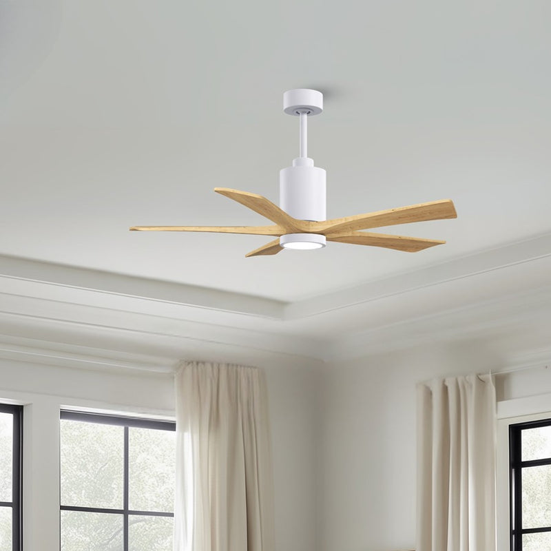 Matthews Fans Patricia-5 52in 5-Blade Ceiling Fan | Contemporary Gloss White and Light Maple Solid Wood | Living Rooms & Covered | Model PA5-WH-LM-52
