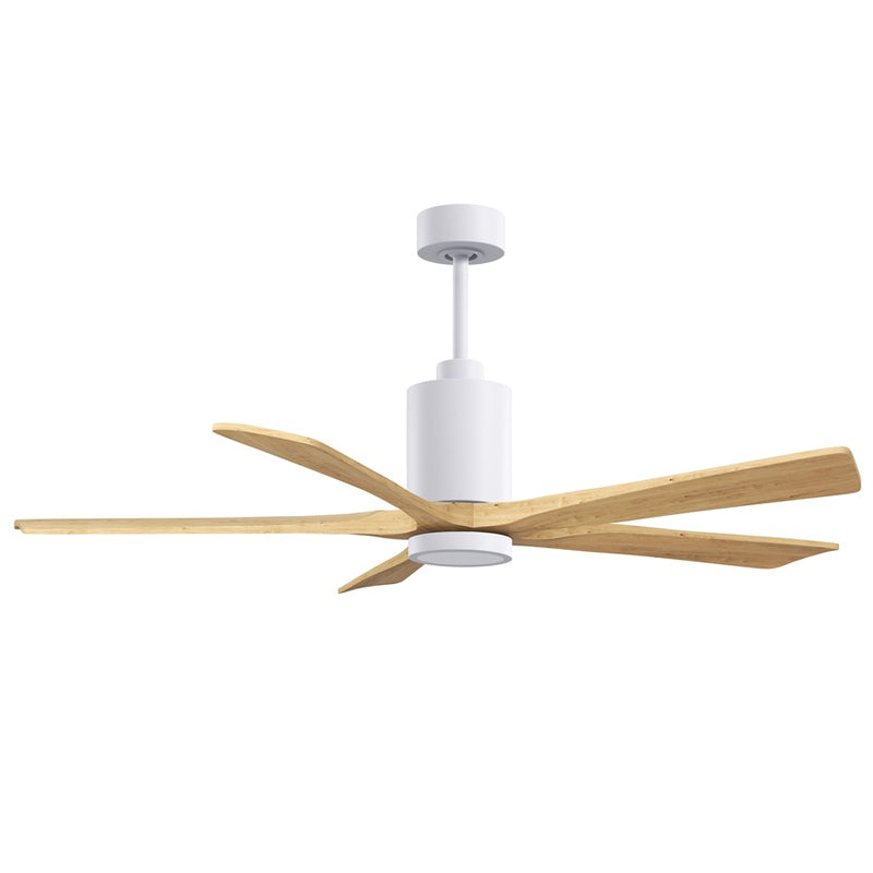 Matthews Fans Patricia-5 60in 5-Blade Ceiling Fan | Contemporary Gloss White and Light Maple Solid Wood | Great Rooms & Covered | Model PA5-WH-LM-60
