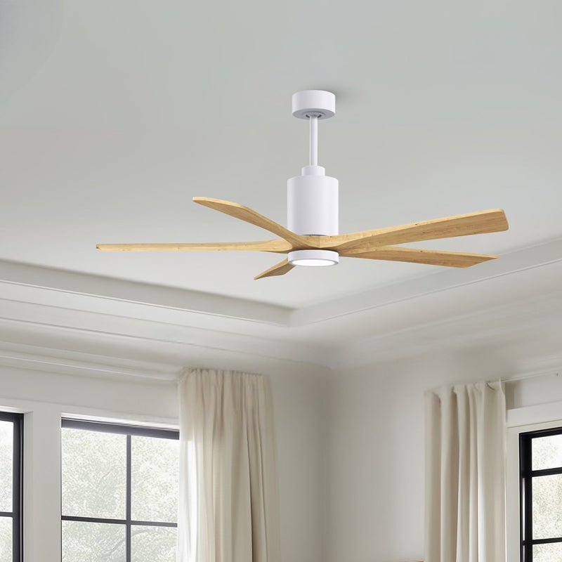 Matthews Fans Patricia-5 60in 5-Blade Ceiling Fan | Contemporary Gloss White and Light Maple Solid Wood | Great Rooms & Covered | Model PA5-WH-LM-60