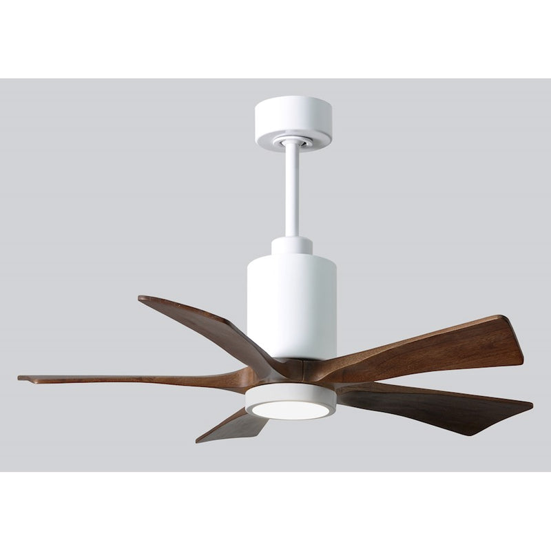 Matthews Fan Patricia 42in 5-Blade Ceiling Fan | Gloss White and Walnut Solid Wood Blades | Bedroom & Small Living Room | Model PA5-WH-WA-42