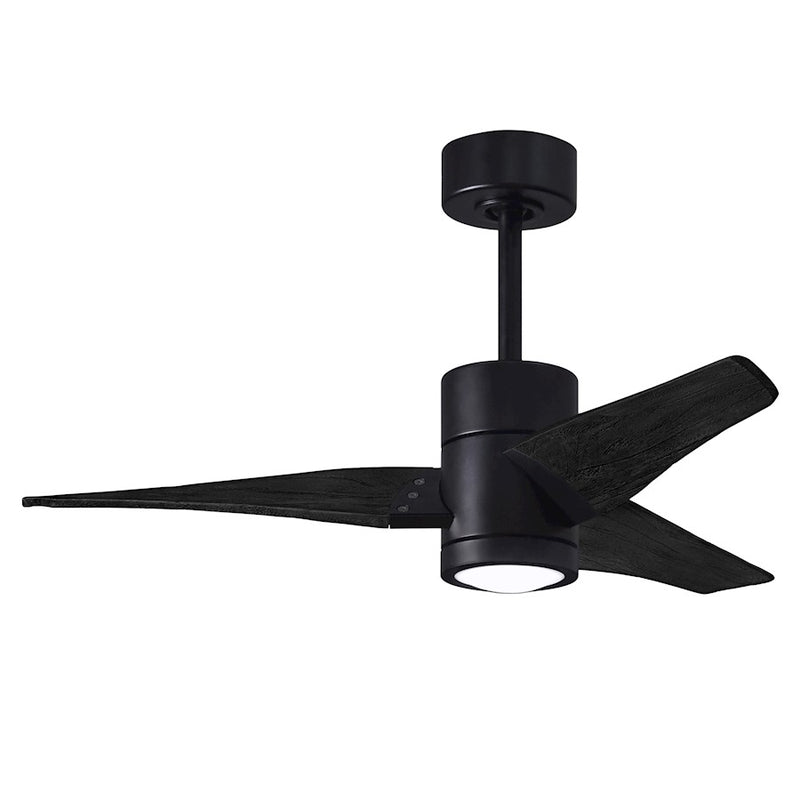 Matthews Fans Super Janet 42in LED Ceiling Fan | Matte Black and Matte Black Solid Wood Blades | Bedroom & Home Office | Model SJ-BK-BK-42