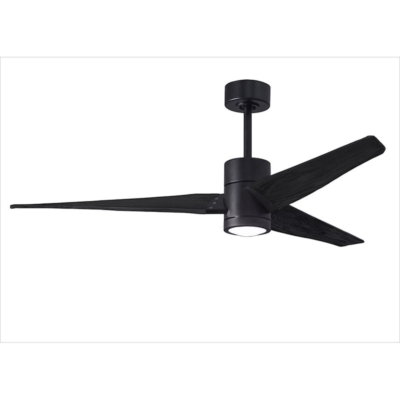 Matthews Fans Super Janet 60in LED Ceiling Fan | Contemporary Matte Black and Matte Black Solid Wood Blades | Living Room | Model SJ-BK-BK-60