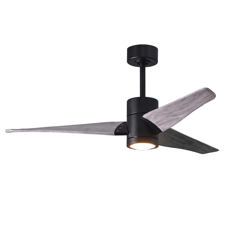 Matthews Fan Super Janet 52in 3-Blade Ceiling Fan | Industrial Matte Black and Barn Wood Solid Wood Blades with Frosted Glass | Model SJ-BK-BW-52
