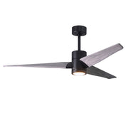 Matthews Fan Super Janet 60in 3-Blade Ceiling Fan | Industrial Matte Black and Barn Wood Solid Wood Blades with Frosted Glass | Model SJ-BK-BW-60