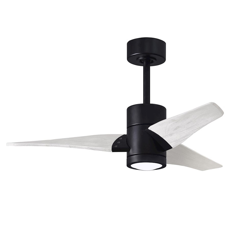 Matthews Fans Super Janet 42in LED Ceiling Fan | Contemporary Matte Black and Matte White Solid Wood Blades | Bedroom & Covered | Model SJ-BK-MWH-42