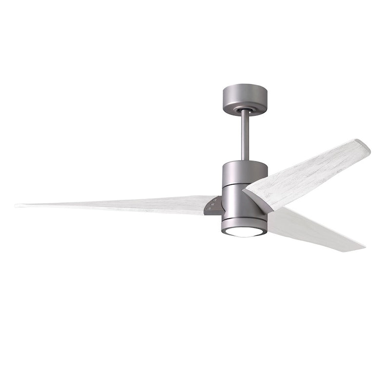 Matthews Fans Super Janet 60in 1-Light Ceiling Fan | Contemporary Brushed Nickel and Matte White Wood | Large Living Room | Model SJ-BN-MWH-60