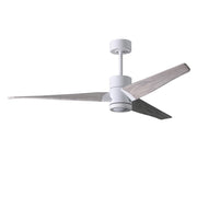 Matthews Fan Super Janet 60in 3-Blade Ceiling Fan | Gloss White and Barn Wood Solid Wood Blades | Great Room & Covered Patio | Model SJ-WH-BW-60