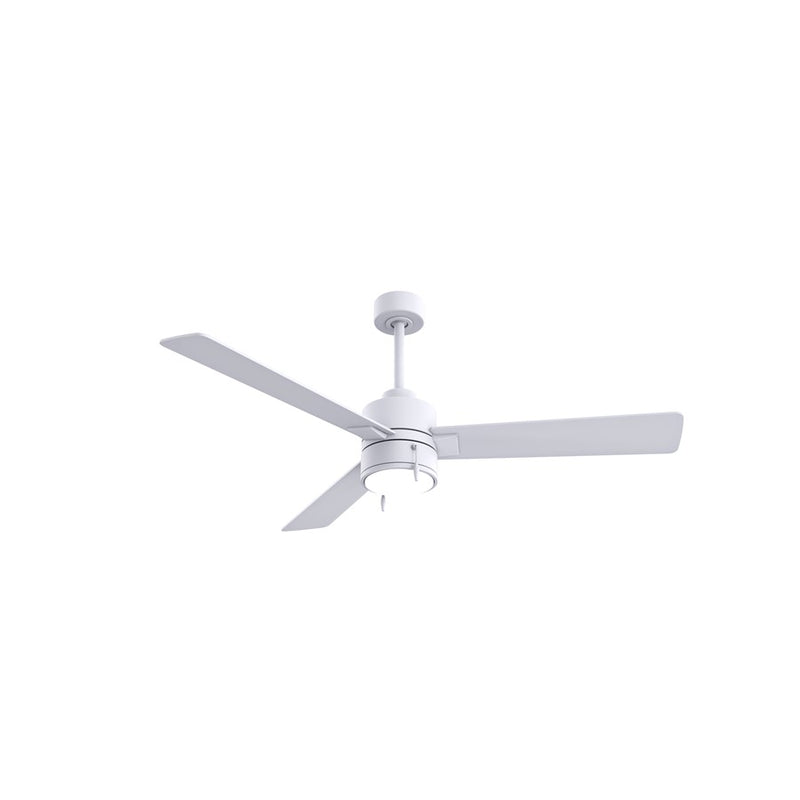 Matthews Fan Steven 52in 3-Blade Ceiling Fan | Contemporary Matte White and Plywood Blades | Bedroom & Living Room | Model SS-MWH-MWH-52