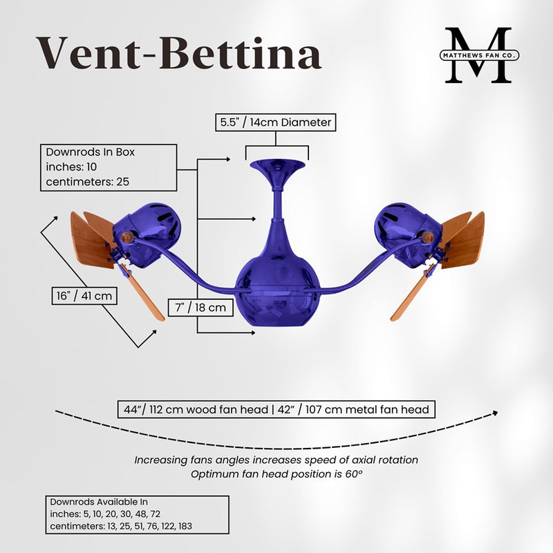 Matthews Fans Vent Bettina 44in 6-Blade Rotational Ceiling Fan | Contemporary Safira and Mahogany | Living Room & Covered Patio | Model VB-BLUE-WD