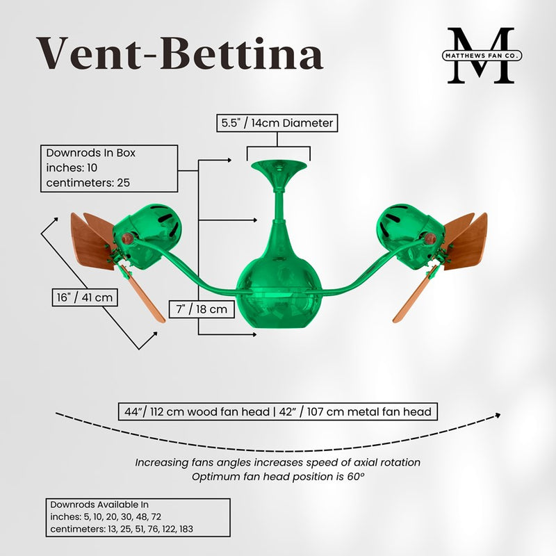 Matthews Fans Vent Bettina 44in 6-Blade Rotational Ceiling Fan | Contemporary Esmeralda and Mahogany | Living Room & Covered | Model VB-GREEN-WD