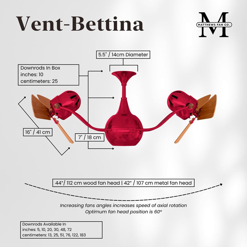 Matthews Fans Vent-Bettina 44in Rotational Ceiling Fan | Contemporary Rubi and Mahogany | Living Room & Covered Patio | Model VB-RED-WD