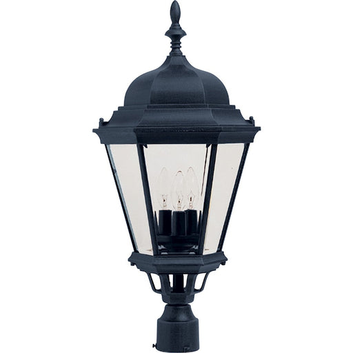 Maxim Westlake Cast 3-Light Outdoor Post Lantern | Mediterranean Black and Clear Glass | Driveway & Garden Path | 13 x 28 in | Model 1007BK
