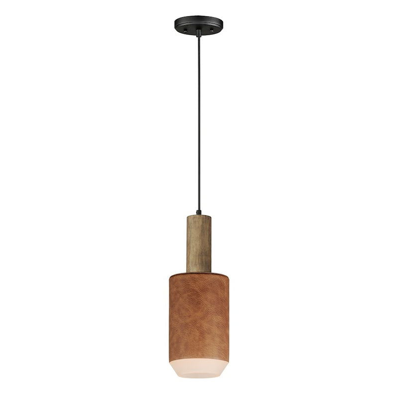 Maxim Lighting Scout 1Lt LED Pendant, Wood/Tan Leather/Frosted