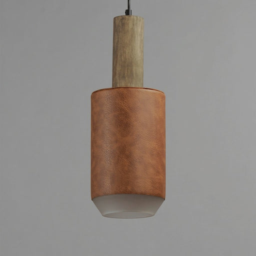 Maxim Lighting Scout 1Lt LED Pendant, Wood/Tan Leather/Frosted