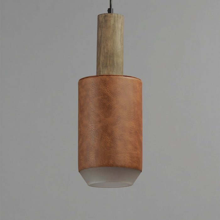 Maxim Lighting Scout 1Lt LED Pendant, Wood/Tan Leather/Frosted