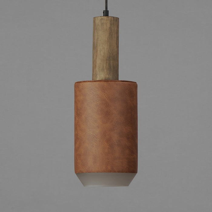 Maxim Lighting Scout 1Lt LED Pendant, Wood/Tan Leather/Frosted