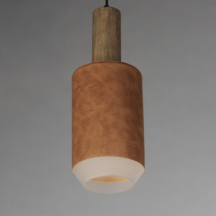 Maxim Lighting Scout 1Lt LED Pendant, Wood/Tan Leather/Frosted