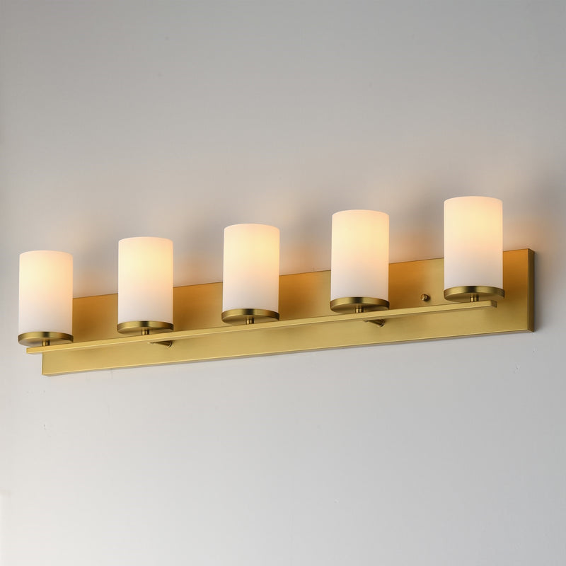 Maxim Lighting Lateral 5 Light Bath Vanity, Satin Brass/Satin White