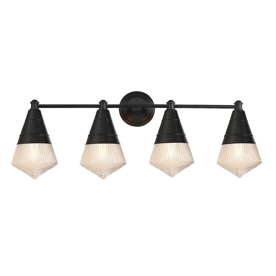 Maxim Lighting Hargreaves 4Lt Bath Vanity, Black/Prairie Rib Frost - 10394PRBK