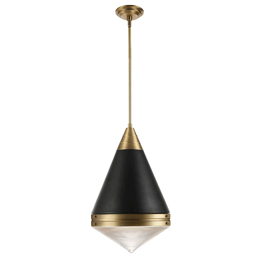 Maxim Lighting Hargreaves 1Lt Pendant, BK/Brass/Prairie Rib Frost - 10396PRBKNAB