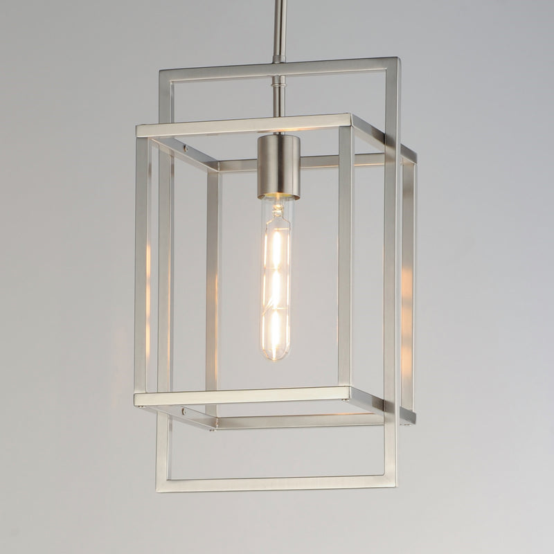 Maxim Lighting Gridline 9in 1-Light Pendant | Modern Satin Nickel Steel Open Frame | Kitchen Island & Dining Room | 9 x 8 x 15.25 in | Model 10411SN