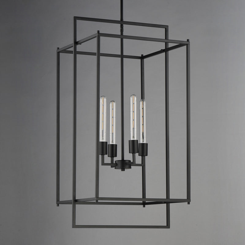 Maxim Lighting Gridline 18in 4-Light Pendant | Modern Matte Black Steel | Kitchen Island & Dining Room | 18 x 17 x 35.5 in | Model 10413BK