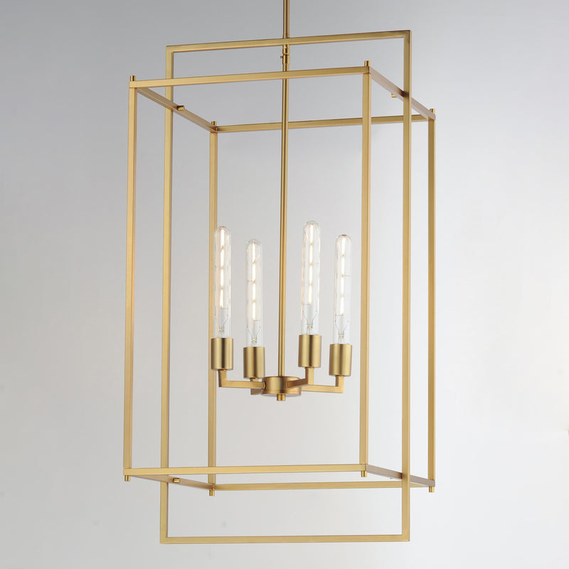 Maxim Lighting Gridline 18in 4-Light Pendant | Modern Natural Aged Brass Steel | Dining Room & Kitchen Island | 18 x 17 x 35.5 in | Model 10413NAB
