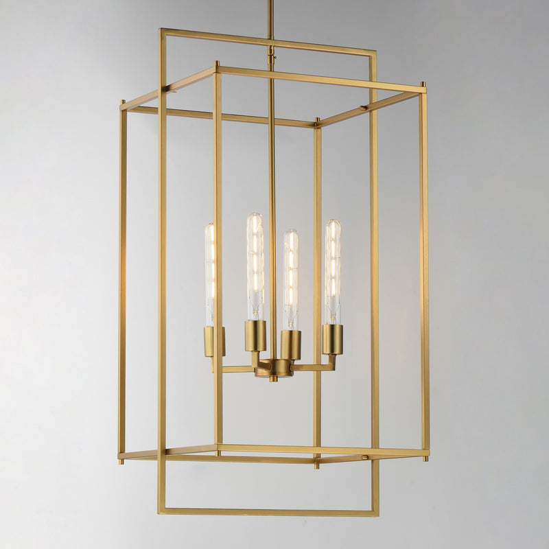 Maxim Lighting Gridline 18in 4-Light Pendant | Modern Natural Aged Brass Steel | Dining Room & Kitchen Island | 18 x 17 x 35.5 in | Model 10413NAB