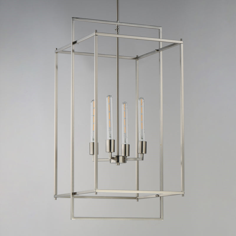 Maxim Lighting Gridline 18in 4-Light Pendant | Modern Satin Nickel Steel | Kitchen Island & Dining Room | 18 x 17 x 35.5 in | Model 10413SN