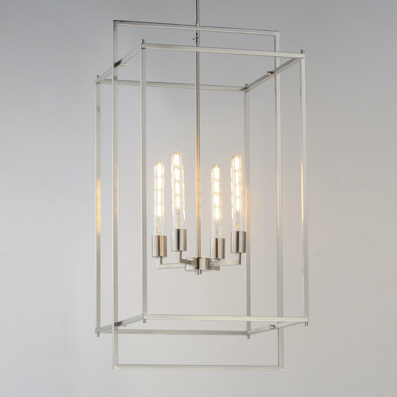 Maxim Lighting Gridline 18in 4-Light Pendant | Modern Satin Nickel Steel | Kitchen Island & Dining Room | 18 x 17 x 35.5 in | Model 10413SN