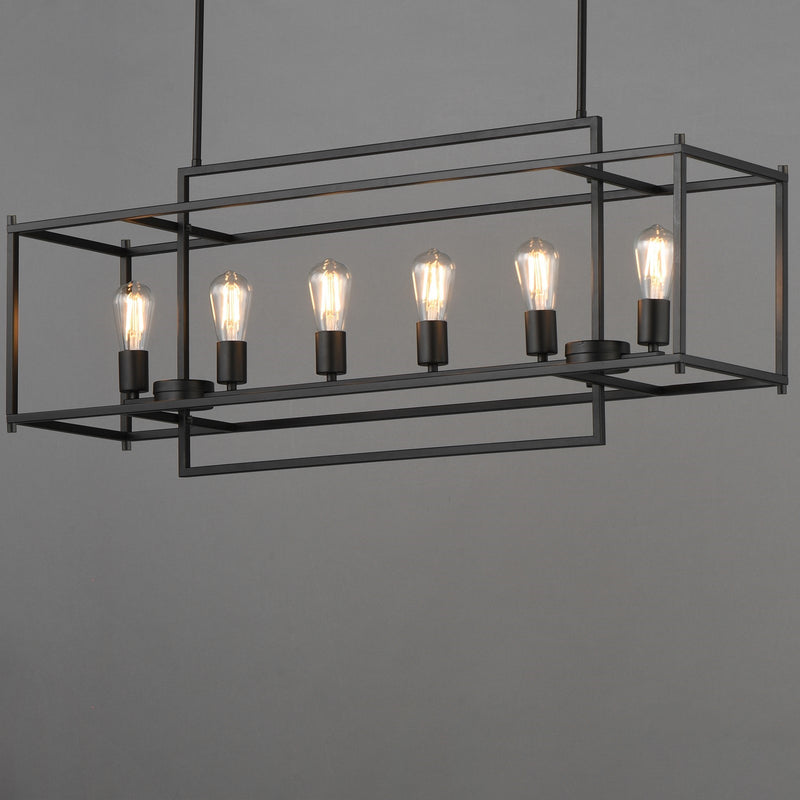 Maxim Lighting Gridline 42in 6-Light Linear Pendant | Modern Matte Black Steel | Kitchen Island & Dining Room | 42 x 10 x 17 in | Model 10416BK