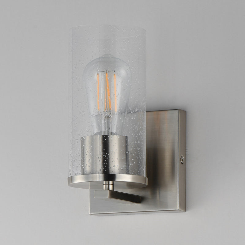 Maxim Livingston 1-Light Wall Sconce | Modern Satin Nickel and Clear Seeded Glass | Bedroom & Hallway Accent Light | Model 10461CDSN