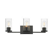 Maxim Livingston 23in 3-Light Bath Vanity | Modern Matte Black and Clear Seeded Glass | Bathroom Vanity & Powder Room | Model 10463CDBK