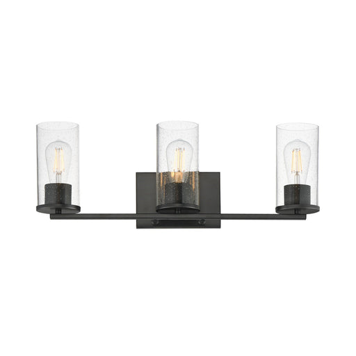Maxim Livingston 23in 3-Light Bath Vanity | Modern Matte Black and Clear Seeded Glass | Bathroom Vanity & Powder Room | Model 10463CDBK