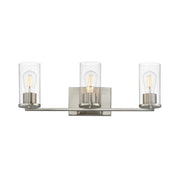 Maxim Livingston 23in 3-Light Bath Vanity | Modern Satin Nickel and Clear Seeded Glass | Bathroom Vanity & Powder Room | Model 10463CDSN
