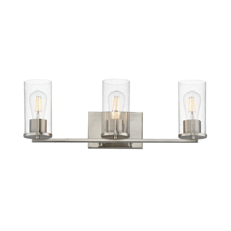Maxim Livingston 23in 3-Light Bath Vanity | Modern Satin Nickel and Clear Seeded Glass | Bathroom Vanity & Powder Room | Model 10463CDSN
