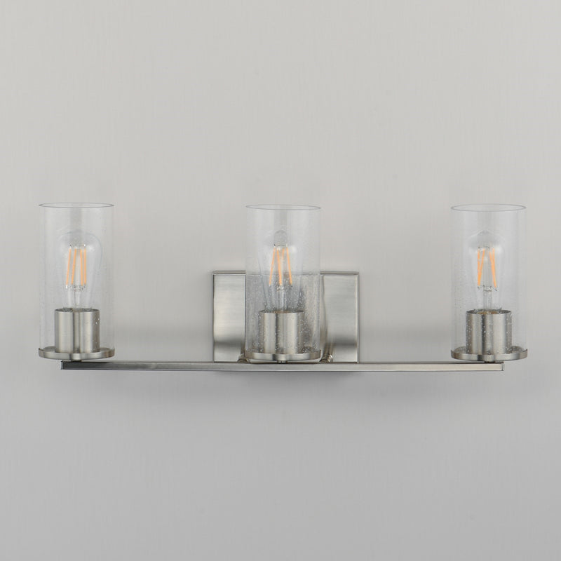Maxim Livingston 23in 3-Light Bath Vanity | Modern Satin Nickel and Clear Seeded Glass | Bathroom Vanity & Powder Room | Model 10463CDSN