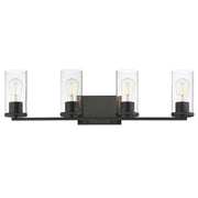 Maxim Livingston 30in 4-Light Bath Vanity | Modern Matte Black and Clear Seeded Glass | Bathroom Vanity & Powder Room | Model 10464CDBK