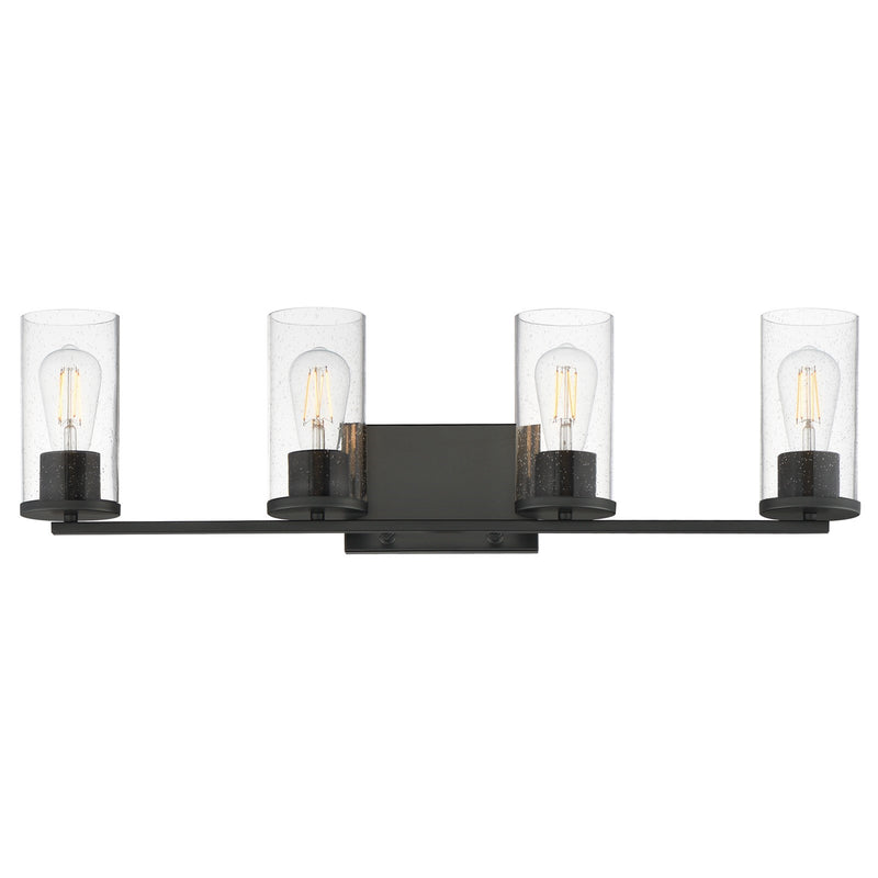 Maxim Livingston 30in 4-Light Bath Vanity | Modern Matte Black and Clear Seeded Glass | Bathroom Vanity & Powder Room | Model 10464CDBK