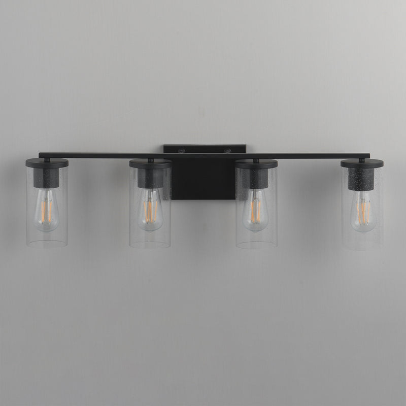 Maxim Livingston 30in 4-Light Bath Vanity | Modern Matte Black and Clear Seeded Glass | Bathroom Vanity & Powder Room | Model 10464CDBK