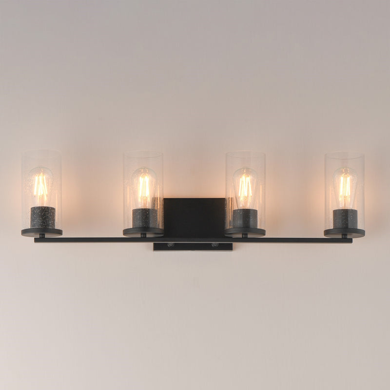 Maxim Livingston 30in 4-Light Bath Vanity | Modern Matte Black and Clear Seeded Glass | Bathroom Vanity & Powder Room | Model 10464CDBK